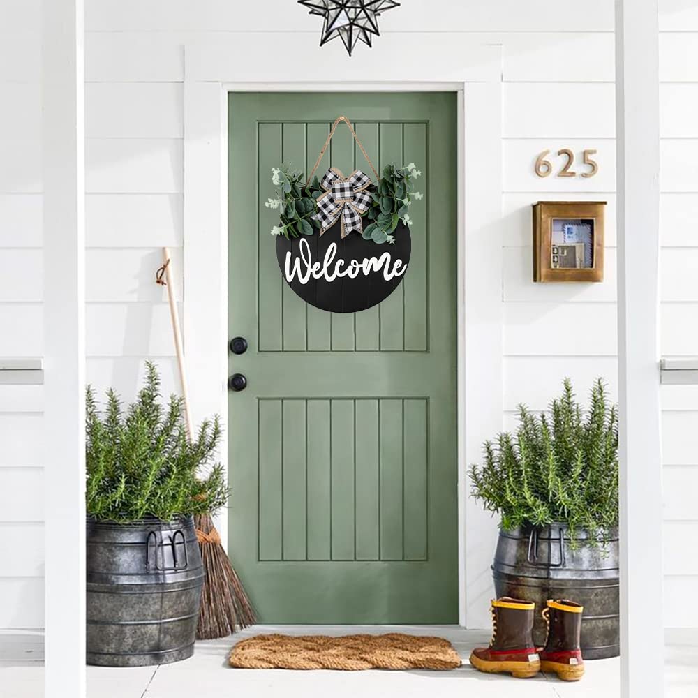 3D Welcome Wreaths for Front Door | White Horizontal Concave Stripes Wooden Farmhouse Welcome Sign for Home Wall Decor