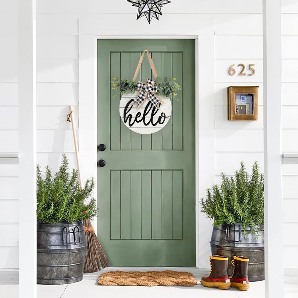 3D Welcome Wreaths for Front Door | White Horizontal Concave Stripes Wooden Farmhouse Welcome Sign for Home Wall Decor