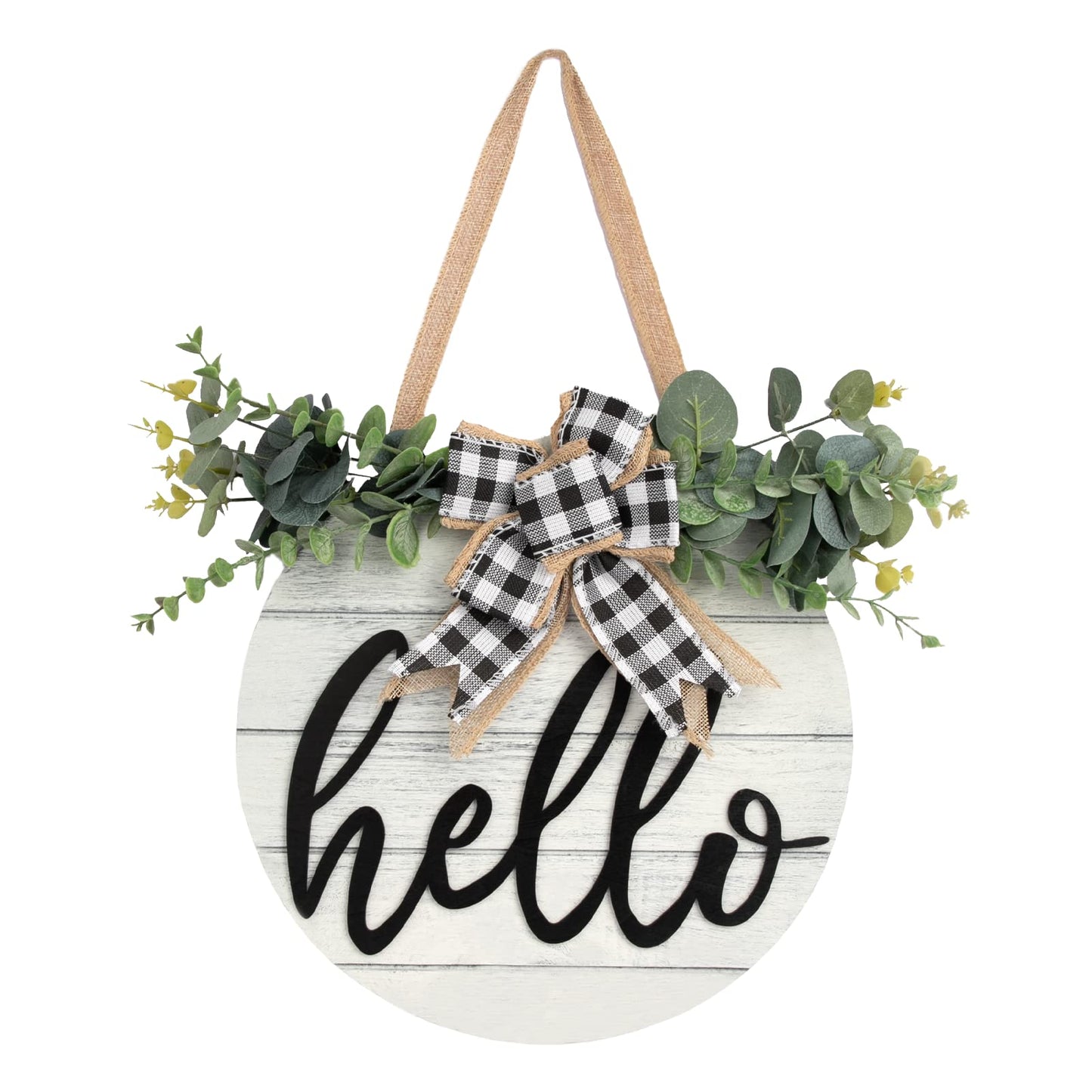 3D Welcome Wreaths for Front Door | White Horizontal Concave Stripes Wooden Farmhouse Welcome Sign for Home Wall Decor