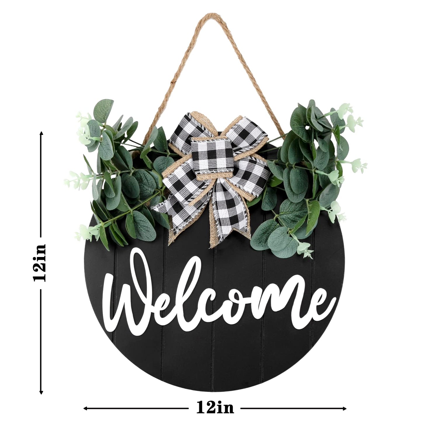 3D Welcome Wreaths for Front Door | White Horizontal Concave Stripes Wooden Farmhouse Welcome Sign for Home Wall Decor