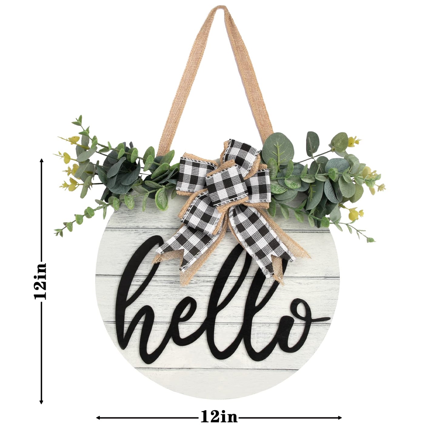 3D Welcome Wreaths for Front Door | White Horizontal Concave Stripes Wooden Farmhouse Welcome Sign for Home Wall Decor